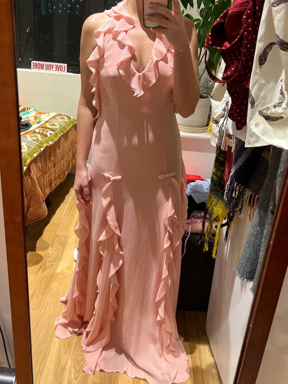 Sau Lee Pink Ruffle Maxi Dress